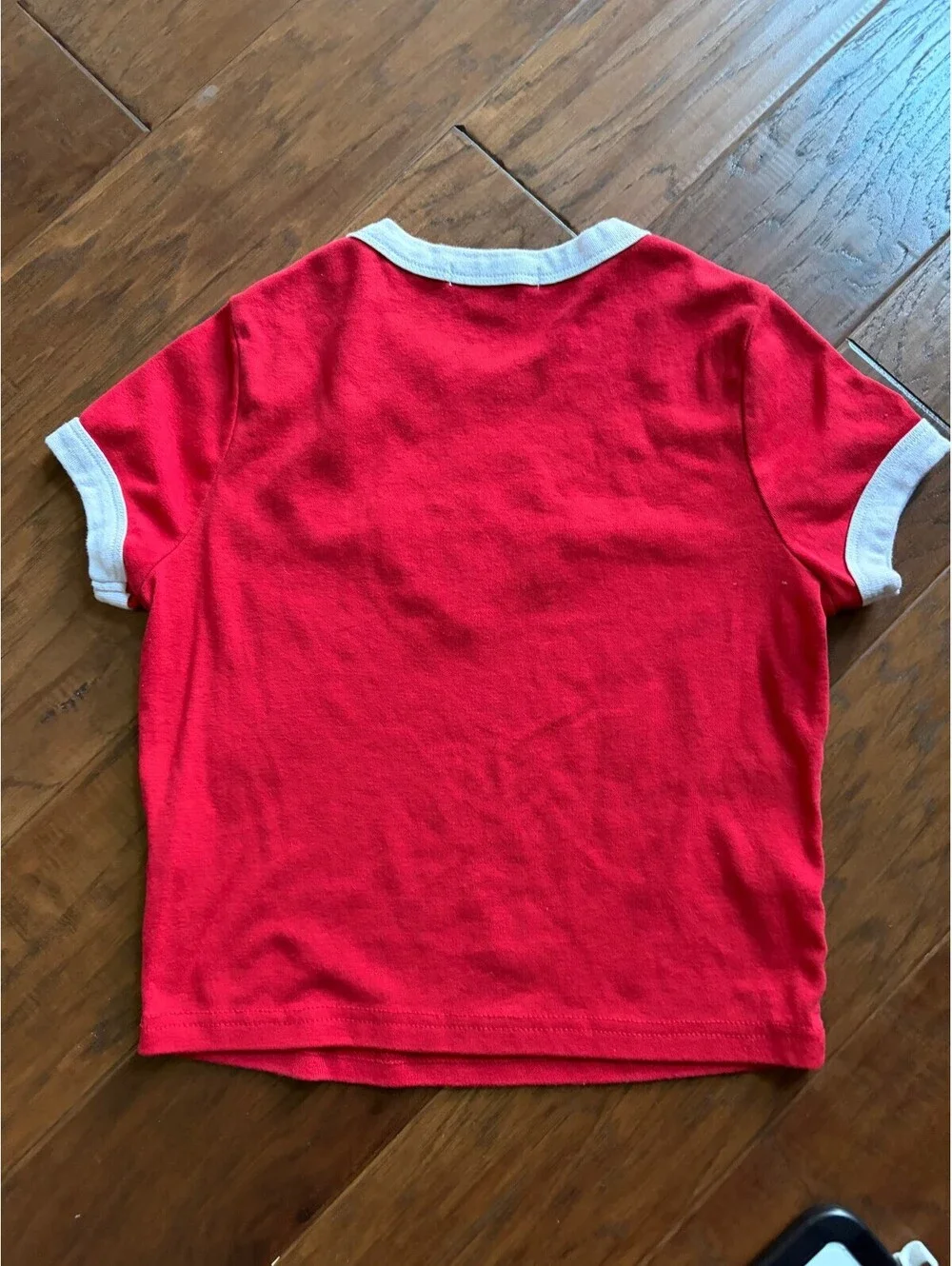 Kids Red Short Sleeve T-Shirt with White Trim and Heart Patch